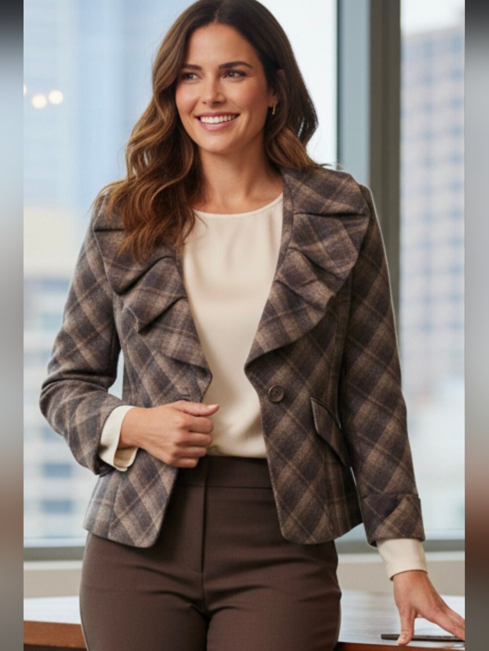 BCBGMaxAzria  Plaid Ruffle Blazer Jacket / Women's Size M /Wool Blend